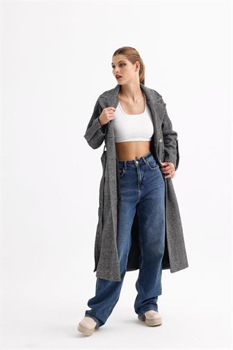 Balıksırtı Kaşe Kaban - Siyah