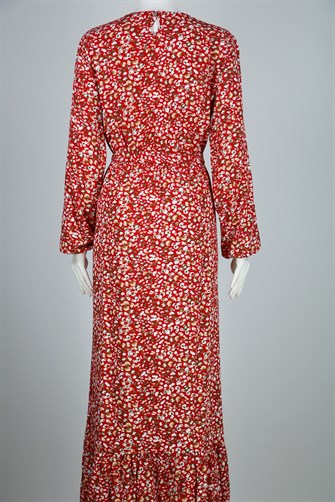 Beli Lastikli Çiçekli Elbse - Kırmızı