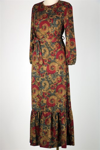 Çiçeki Elbise - Bordo