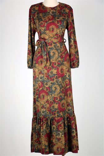 Çiçeki Elbise - Bordo