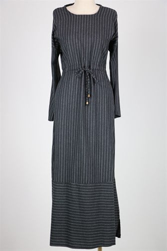 Çizgili Elbise - Gri