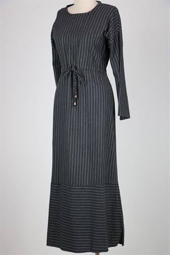 Çizgili Elbise - Gri