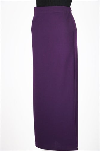 Düz Likralı Kalem Etek - Mor