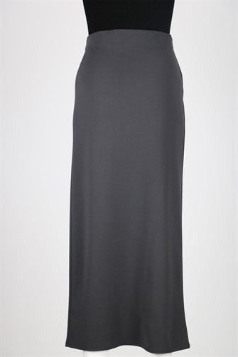 Düz Likralı Kalem Etek - Füme