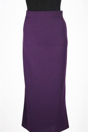 Düz Likralı Kalem Etek - Mor