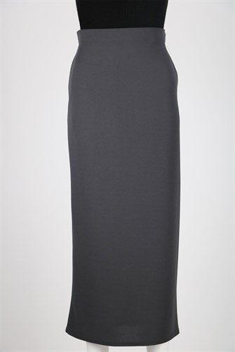 Düz Likralı Kalem Etek - Füme