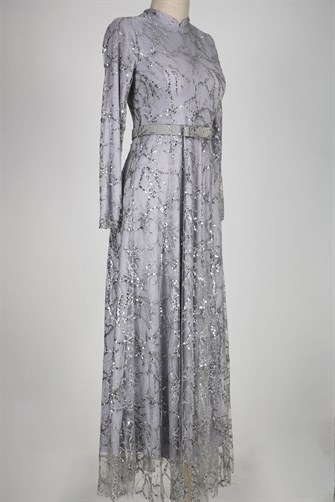 E234 Komple Payetli Kemerli Elbise