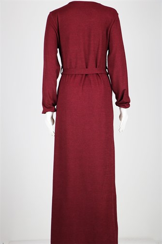 Eteği Düğmeli Triko Elbise - Bordo