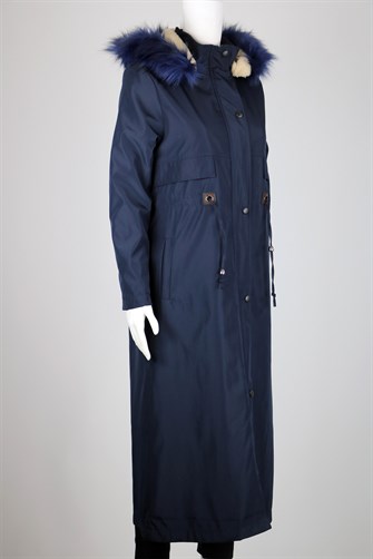 İçi Kürklü Önü Cep Detaylı Uzun Bondit Mont