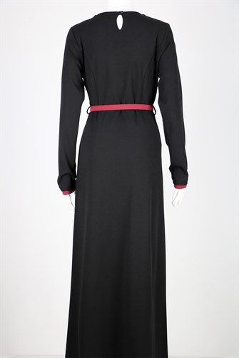 İki Renkli Metal Düğme Detaylı Elbise - Siyah