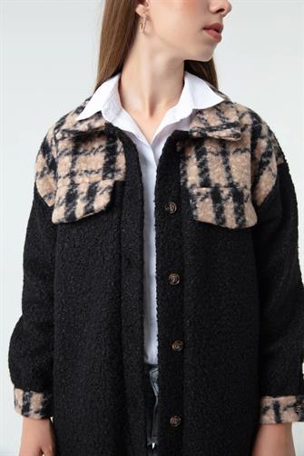 Kadın Ekose Desen Ceket - Bej