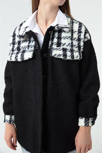 Kadın Ekose Desen Ceket - Siyah