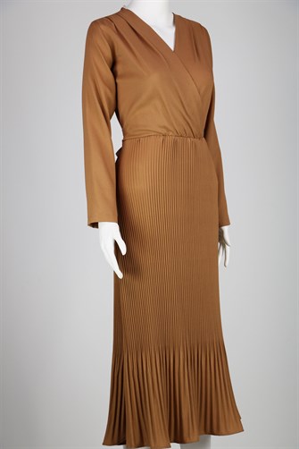 L-5063 Eteği Pileli Elbise - Camel