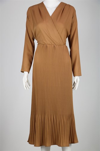 L-5063 Eteği Pileli Elbise - Camel