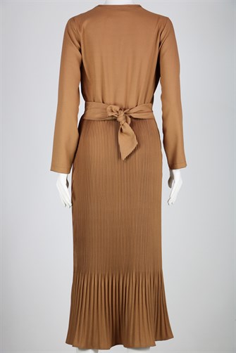 L-5063 Eteği Pileli Elbise - Camel