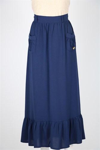 Önü Cep Detaylı Altı Fırfırlı Etek - Lacivert