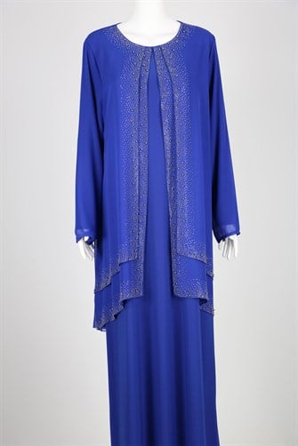 Önü Çift Kat Taşlı - Saks Mavi