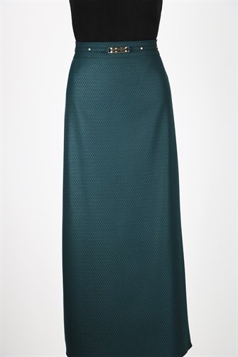 Önü Detaylı İki Renkli Çan Etek - Zümrüt Y