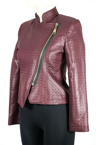 Önü Fermuarlı Kapitone Deri Ceket