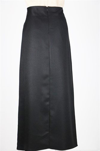 Önü Kemer Detaylı Kumaş Kalem Etek - Siyah