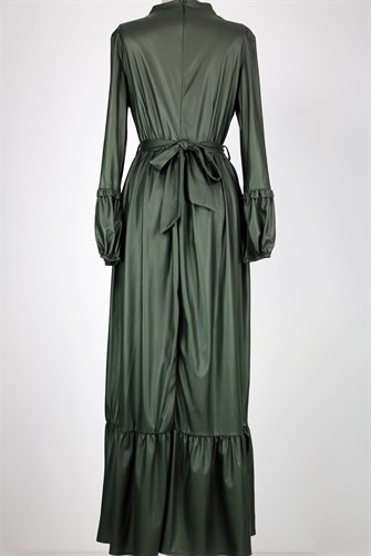 Suni Dri Eteği Fırfırlı Elbise - Yeşil