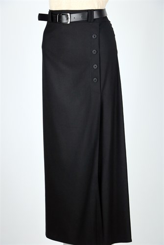 Yandan Düğme Detaylı Kalem Etek - Siyah