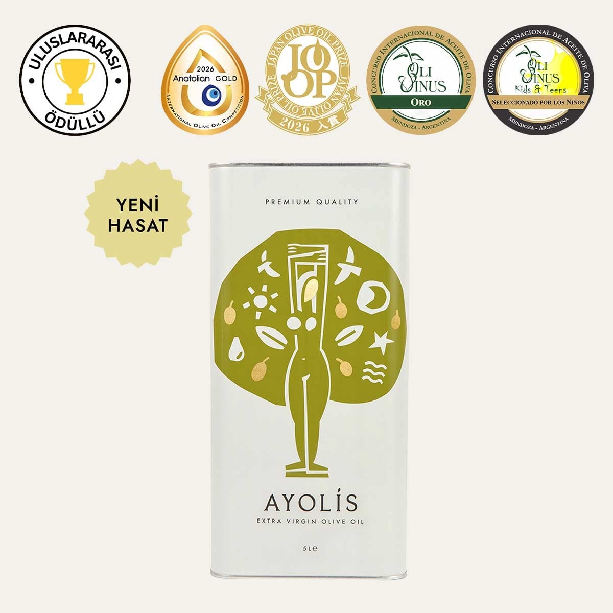 Ayolis Premium Anne Bebek Ödüllü Yüksek Polifenollü İlk Hasat Soğuk Sıkım Natürel Sızma Zeytinyağı 5 Lt