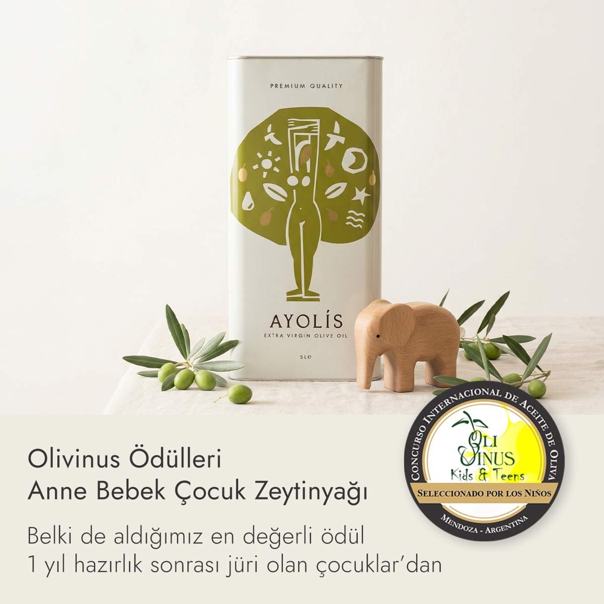 Ayolis Premium Anne Bebek Ödüllü Yüksek Polifenollü İlk Hasat Soğuk Sıkım Natürel Sızma Zeytinyağı 5 Lt
