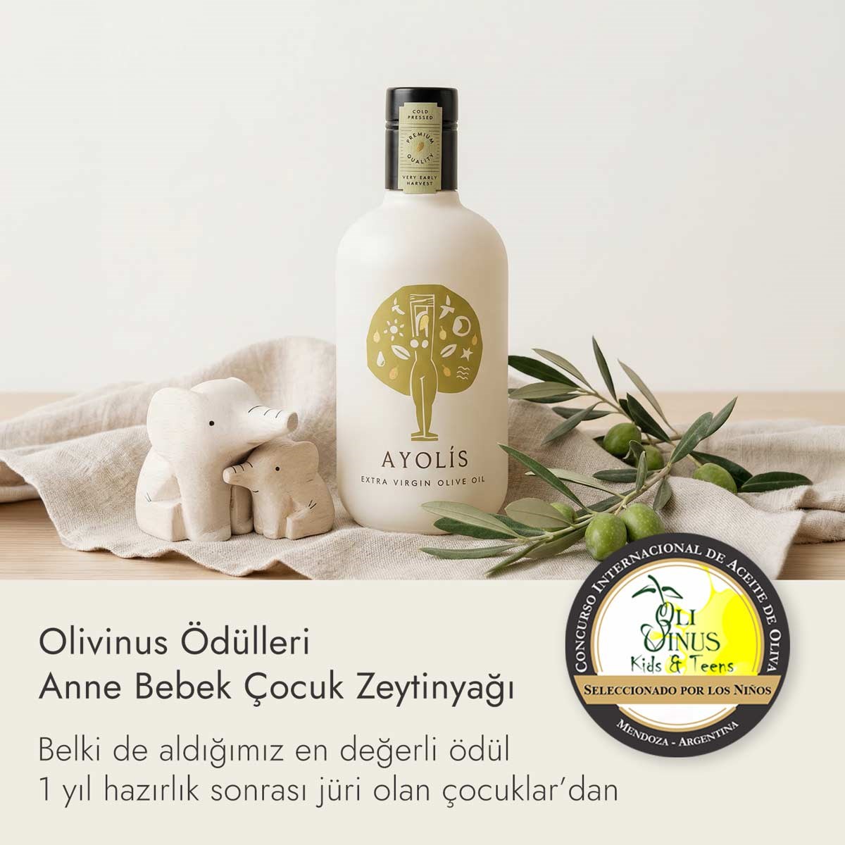 Ayolis Premium Anne Bebek Ödüllü Yüksek Polifenollü İlk Hasat Soğuk Sıkım Natürel Sızma Zeytinyağı 500 Ml