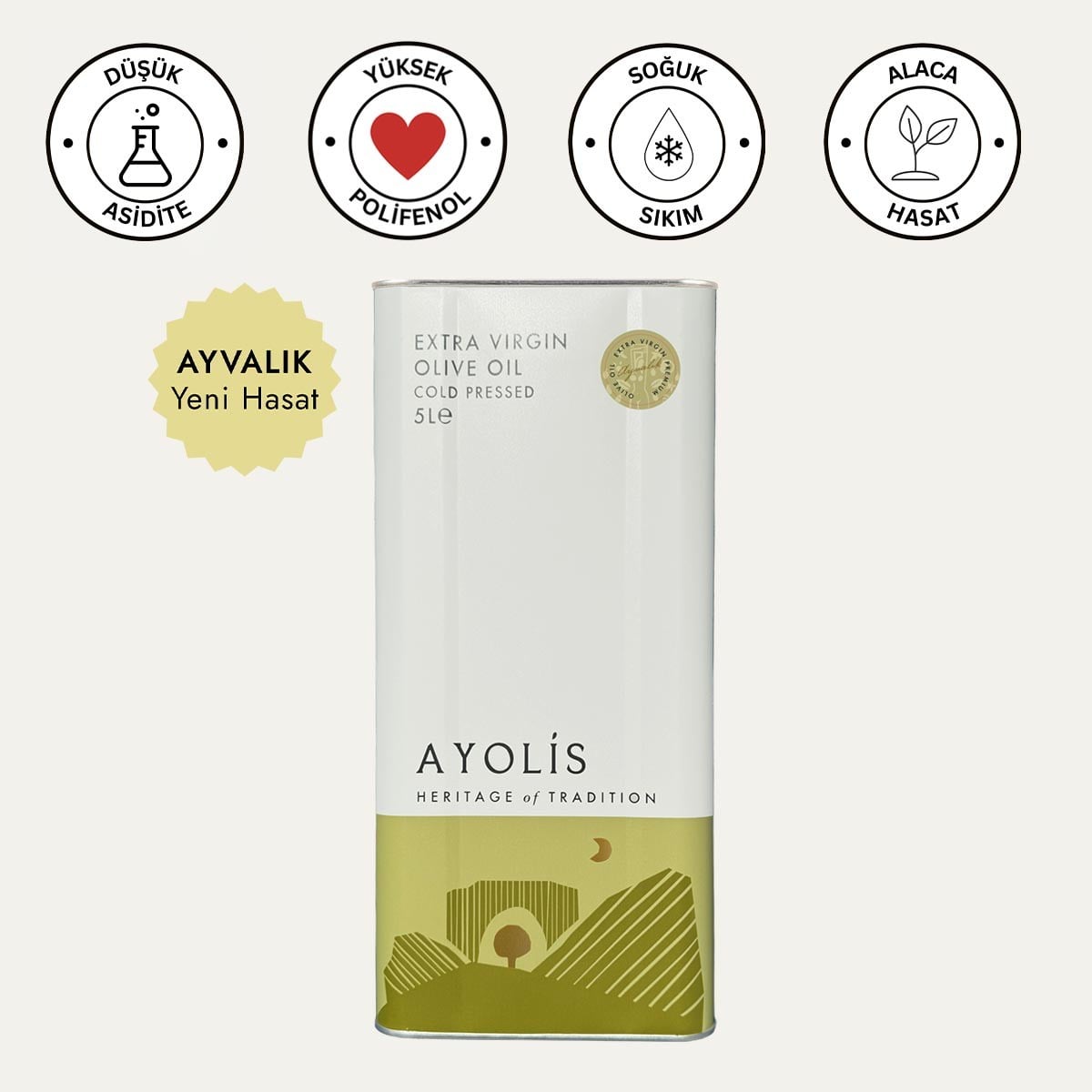 Ayolis Premium Chef Ayvalık Ödüllü Soğuk Sıkım Natürel Sızma Zeytinyağı 5 Lt