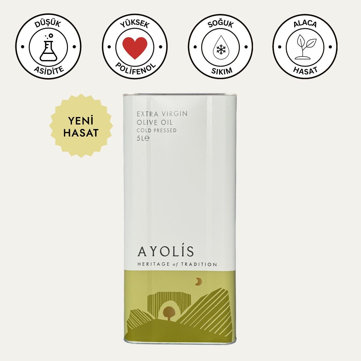 Ayolis Premium Chef Ödüllü Soğuk Sıkım Natürel Sızma Zeytinyağı 5 Lt
