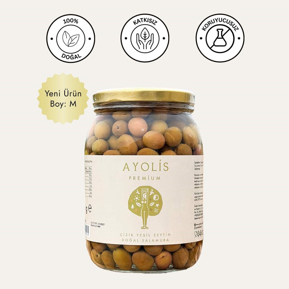 Ayolis Premium Gurme Çizik Yeşil Zeytin M 950 g