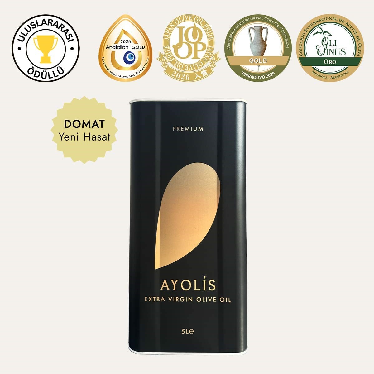 Ayolis Premium Gurme Domat Ödüllü Yüksek Polifenollü Erken Hasat Soğuk Sıkım Natürel Sızma Zeytinyağı 5 Lt