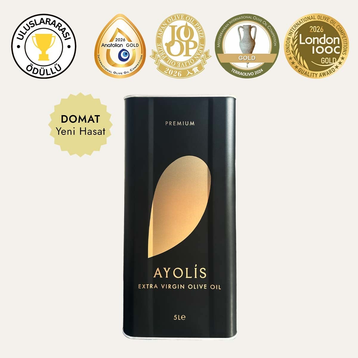 Ayolis Premium Gurme Domat Ödüllü Yüksek Polifenollü Erken Hasat Soğuk Sıkım Natürel Sızma Zeytinyağı 5 Lt