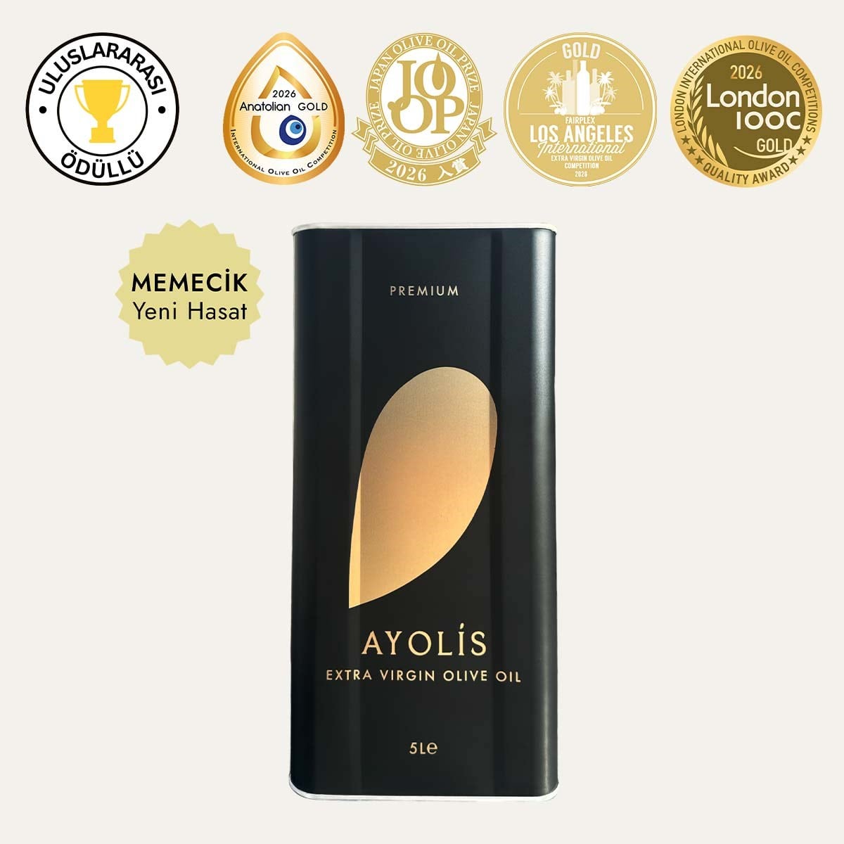 Ayolis Premium Gurme Memecik Ödüllü Yüksek Polifenollü Erken Hasat Soğuk Sıkım Natürel Sızma Zeytinyağı 5 Lt