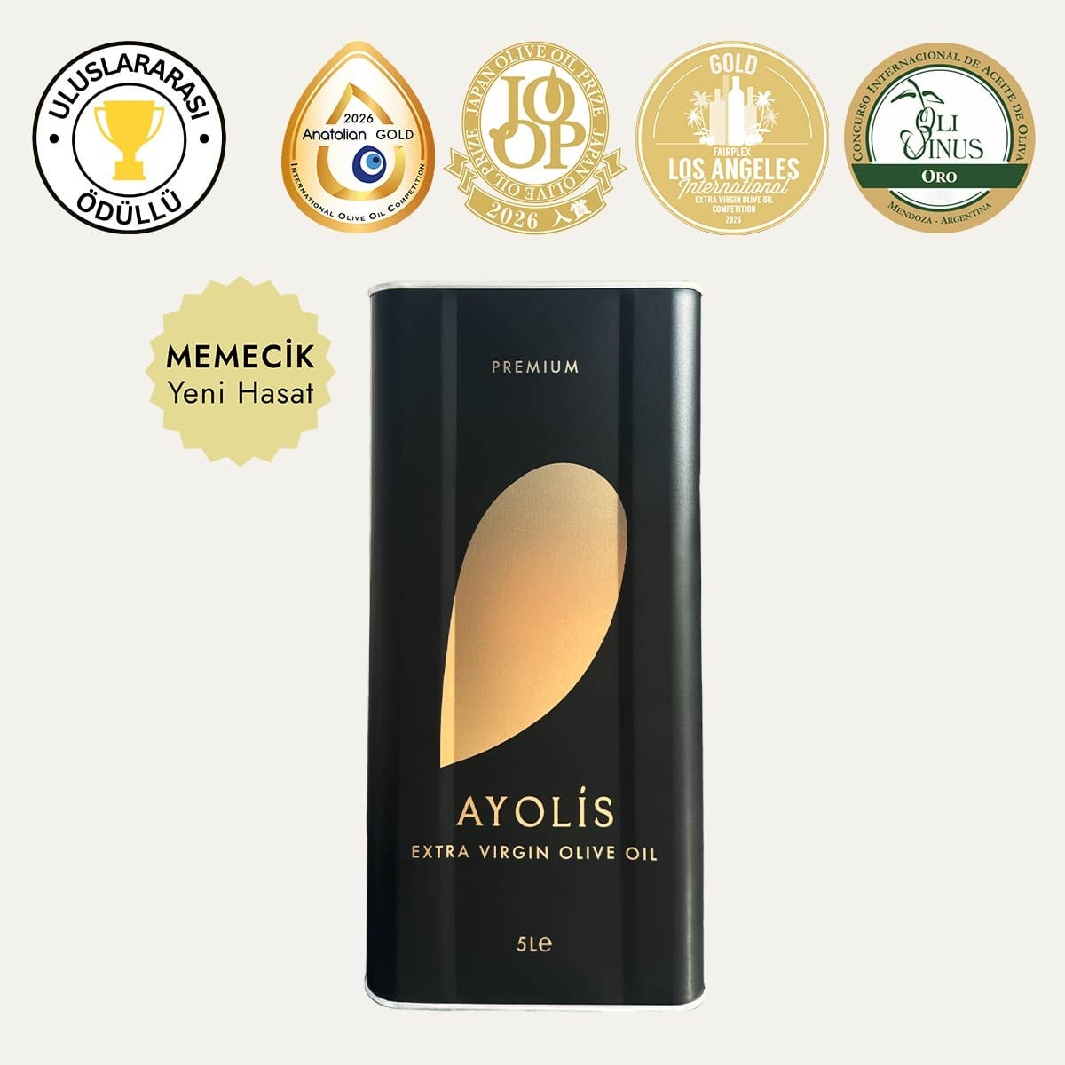 Ayolis Premium Gurme Memecik Ödüllü Yüksek Polifenollü Erken Hasat Soğuk Sıkım Natürel Sızma Zeytinyağı 5 Lt