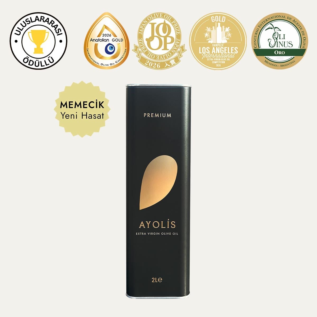 Ayolis Premium Gurme Memecik Ödüllü Yüksek Polifenollü Erken Hasat Soğuk Sıkım Natürel Sızma Zeytinyağı 2 Lt