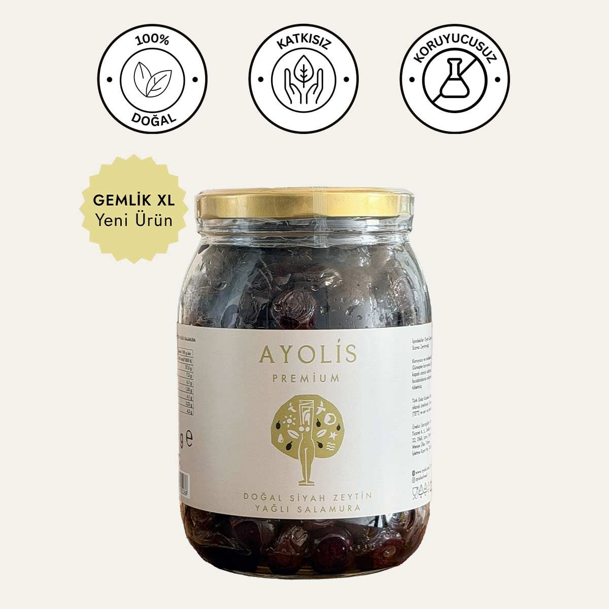 Ayolis Premium Gurme Yağlı Salamura Siyah Zeytin XL 950 g (Zeytinyağlı)