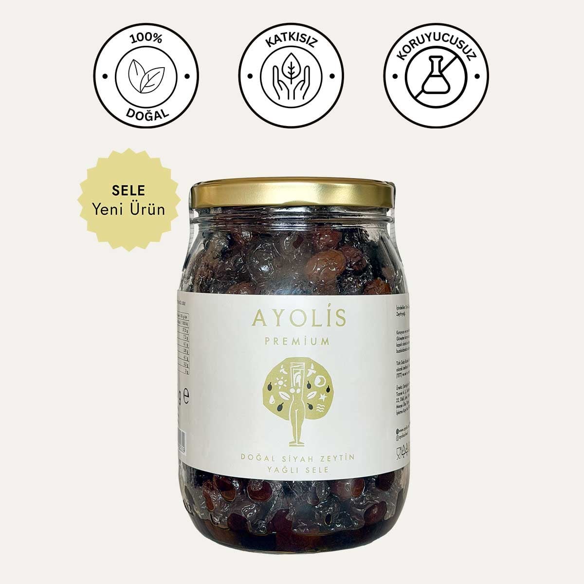 Ayolis Premium Gurme Yağlı Sele Siyah Zeytin M 950 g (Zeytinyağlı)