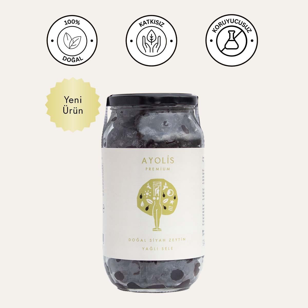 Ayolis Premium Gurme Yağlı Sele Siyah Zeytin M 650 g (Zeytinyağlı)