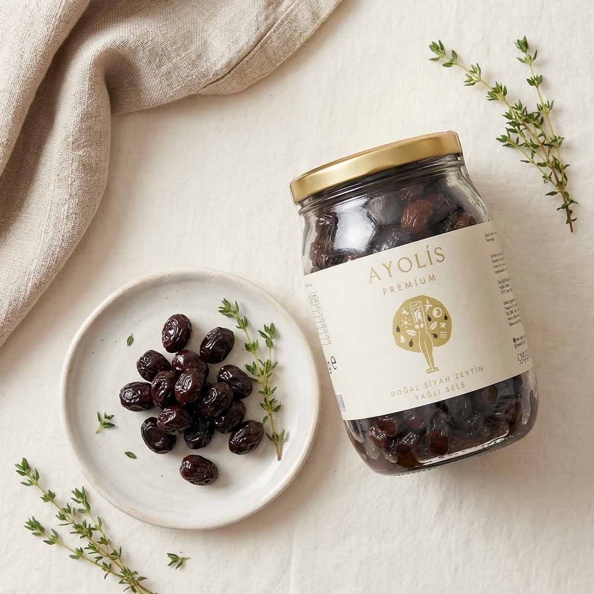 Ayolis Premium Gurme Yağlı Sele Siyah Zeytin M 950 g (Zeytinyağlı)