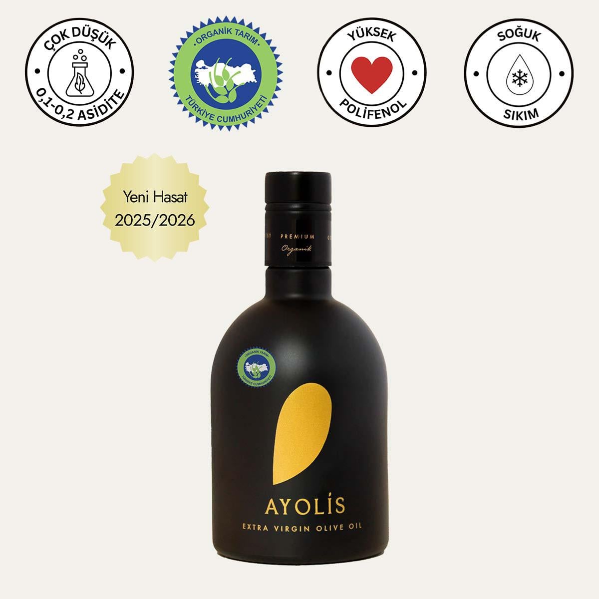 Ayolis Premium Organik Ödüllü Yüksek Polifenollü Soğuk Sıkım Natürel Sızma Zeytinyağı 500 Ml