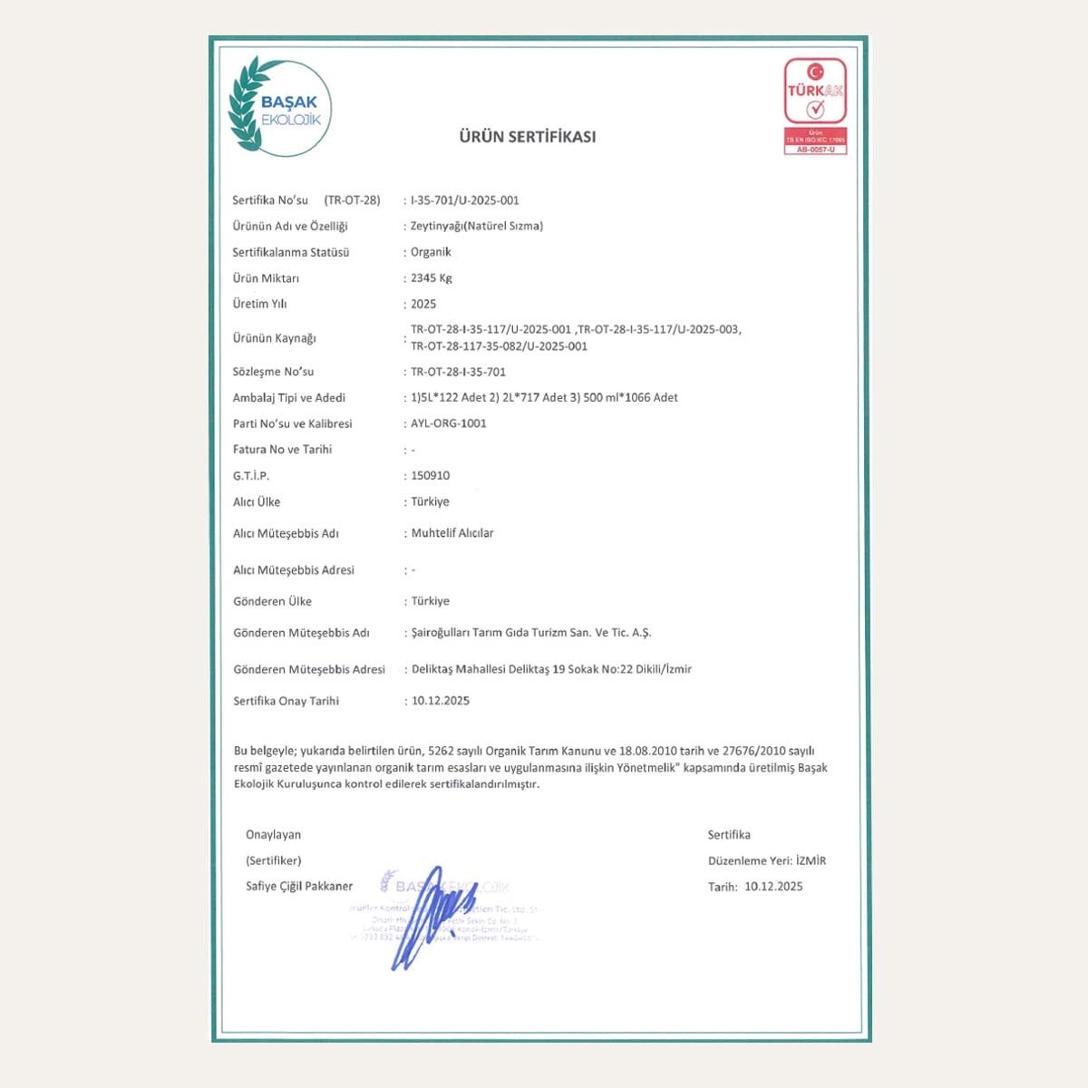 Ayolis Premium Organik Ödüllü Yüksek Polifenollü Soğuk Sıkım Natürel Sızma Zeytinyağı 2 Lt