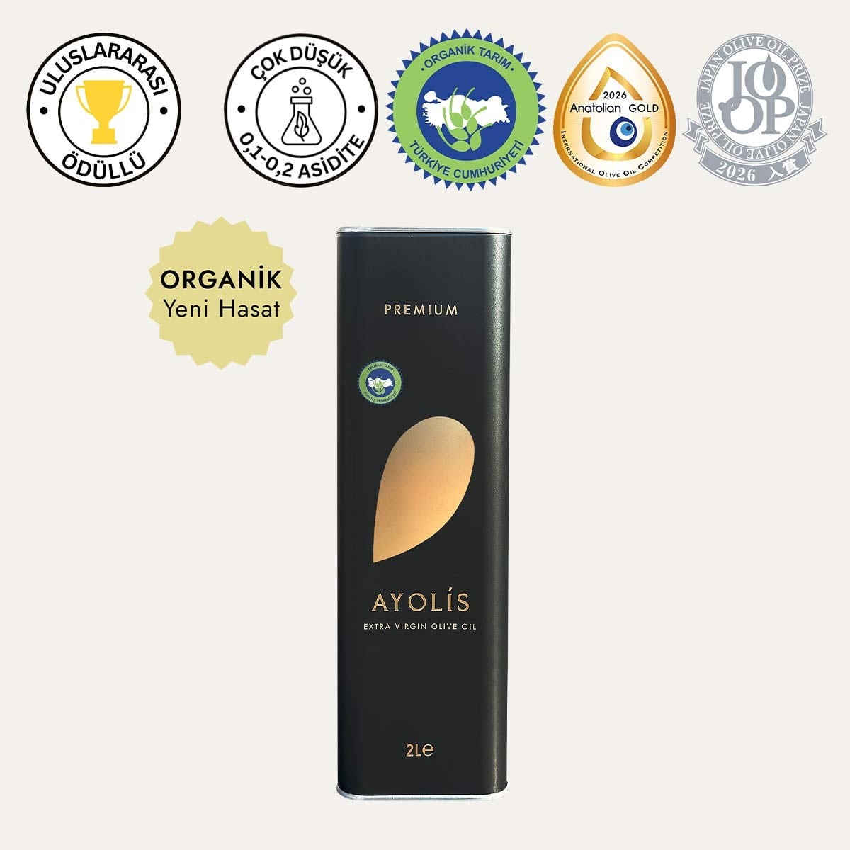 Ayolis Premium Organik Ödüllü Yüksek Polifenollü Soğuk Sıkım Natürel Sızma Zeytinyağı 2 Lt