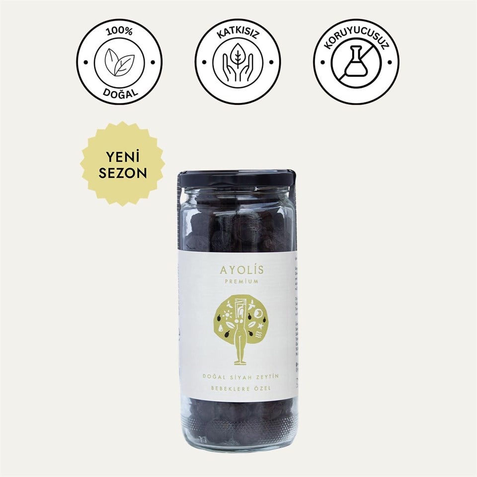 Ayolis Premium Bebek Zeytini 275 g doğal ve katkısız siyah zeytin