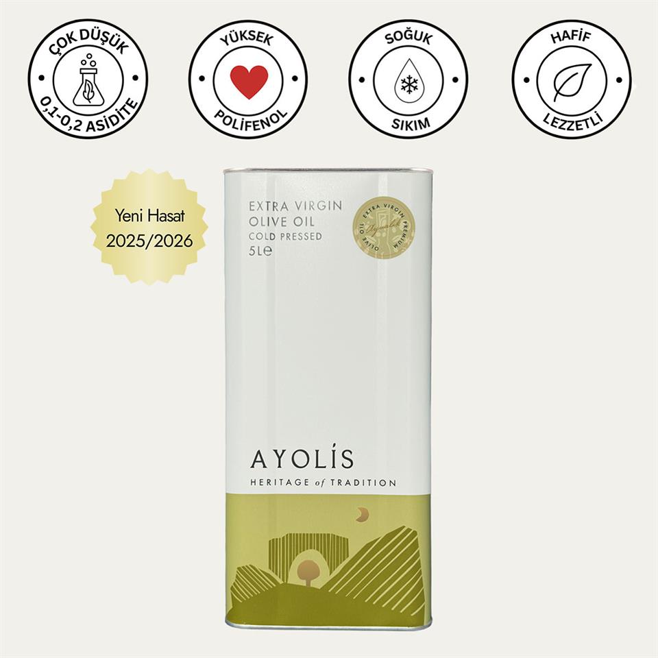 Ayolis Premium Chef Ayvalık Ödüllü Soğuk Sıkım Natürel Sızma Zeytinyağı 5 Lt
