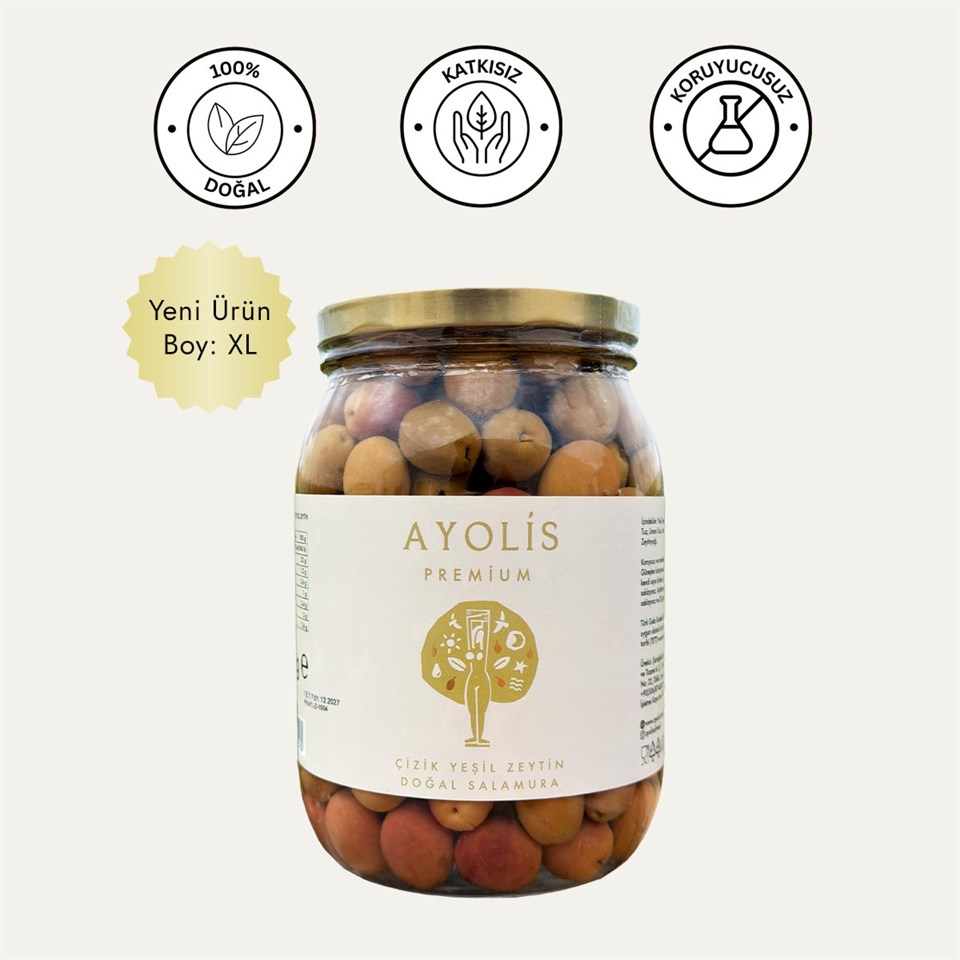 Ayolis Premium Gurme Çizik Yeşil Zeytin XL 950 g cam kavanoz ürün görseli