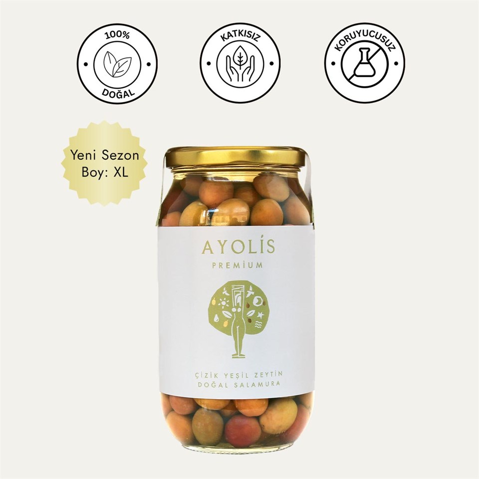 Ayolis Premium Gurme Çizik Yeşil Zeytin L 650 g cam kavanoz ürün görseli