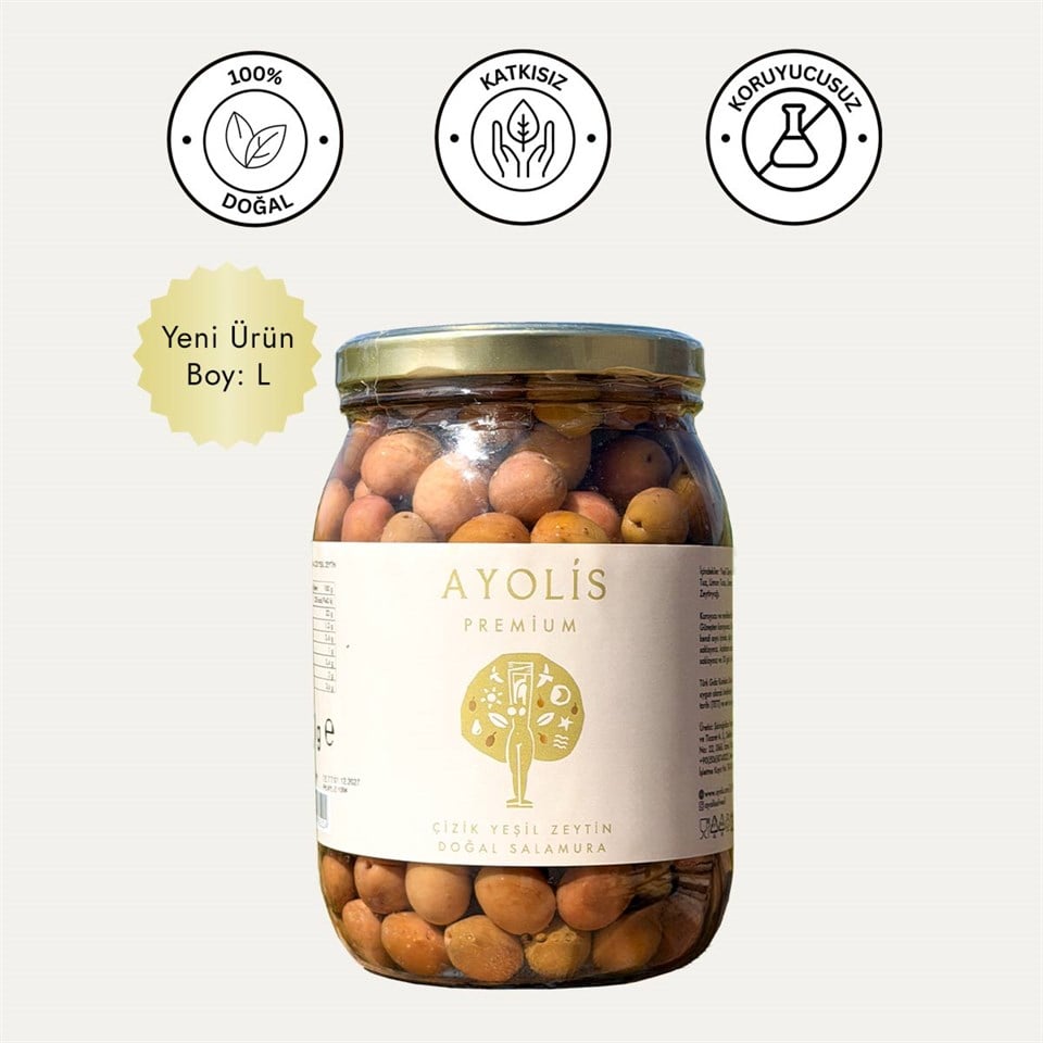 Ayolis Premium Gurme Çizik Yeşil Zeytin L 950 g cam kavanoz ürün görseli
