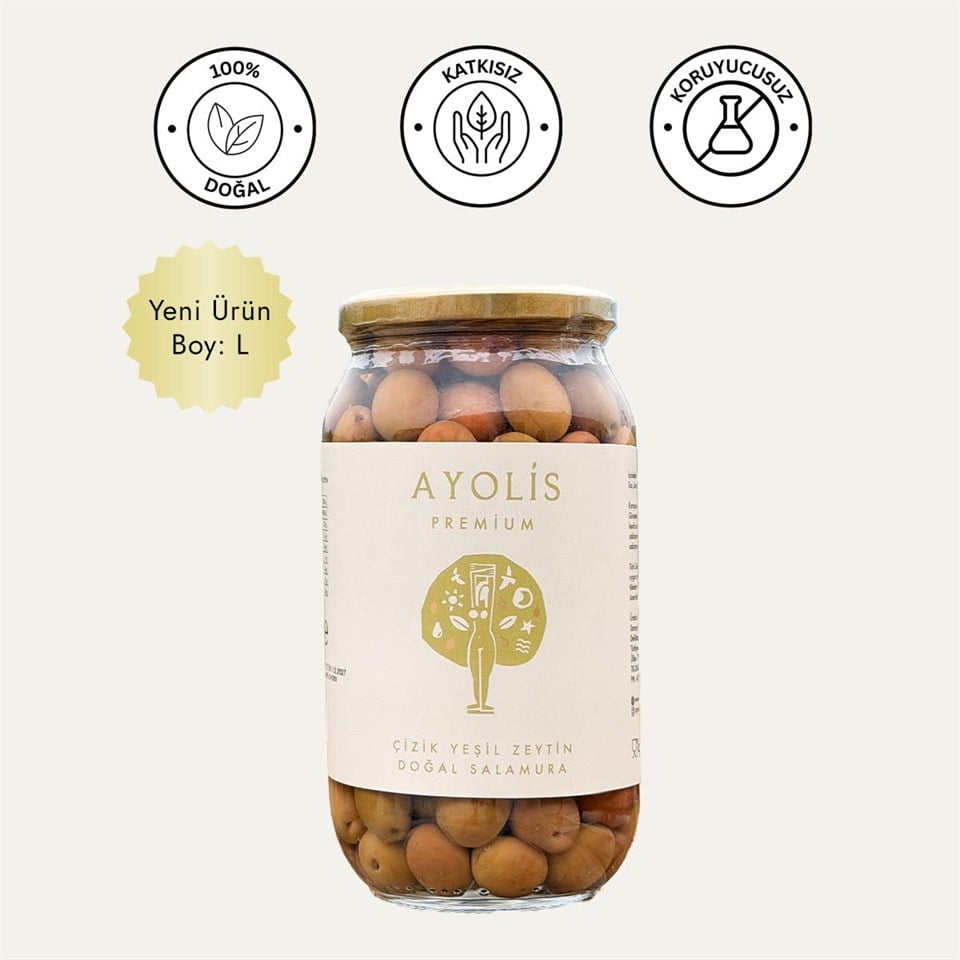 Ayolis Premium Gurme Çizik Yeşil Zeytin L 650 g cam kavanoz ürün görseli